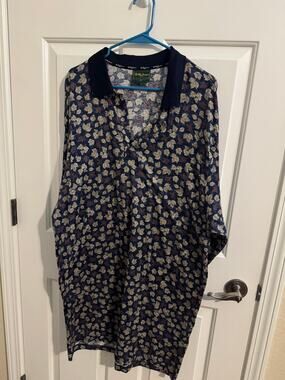 Bobby Jones Golf Blue Gold Leaf Foliage Patterned 3 Button Polo Shirt 3XT